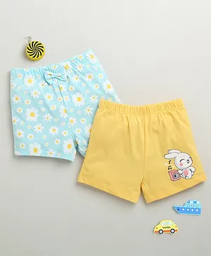 BUMZEE Cotton Knit Above Knee Length
                              Floral & Bunny Printed Shorts With Bow
                              Applique Pack of 2 - Light Blue &
                              Yellow
