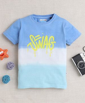 BUMZEE Cotton Knit Half Sleeves Tie & Dye Text Printed T-Shirt - Blue