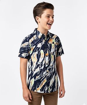 Pine Kids Viscose Woven Half Sleeves Abstract Printed Shirt - Multicolour