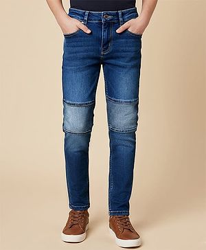 Pine Kids Denim Woven Full Length Washed Jeans With Cut & Sew Design - Navy Blue