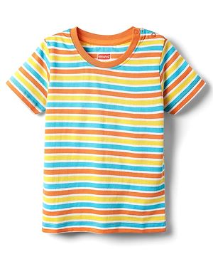Babyhug Cotton Knit Half Sleeves T-Shirt With Stripes - Orange & Yellow