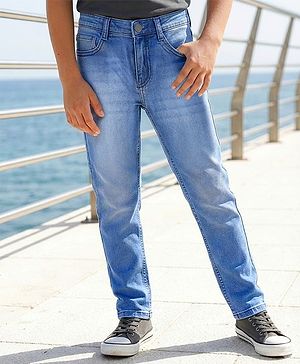 Pine Kids Denim Woven Full Length Washed Jeans - Navy Blue