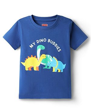 Babyhug Cotton Knit Half Sleeves T-Shirt With Dino Print - Navy Blue