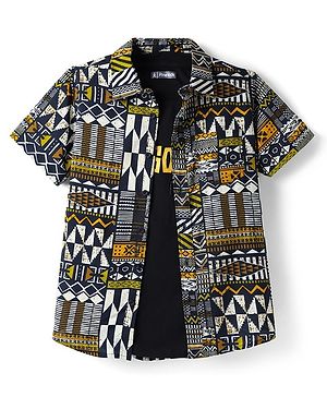 Pine Kids Viscose Woven Half Sleeves Printed Shirt With T-Shirt - Multicolour