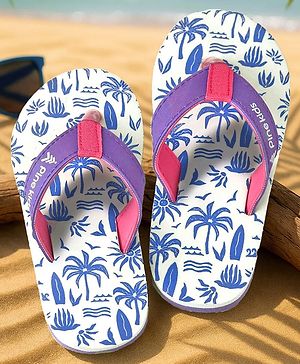 Pine Kids Slip Ons Flip Flops with Beach Theme Print - Blue