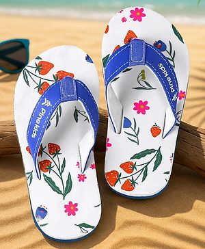 Pine Kids Slip On Flip Flops with Floral Print - White & Blue