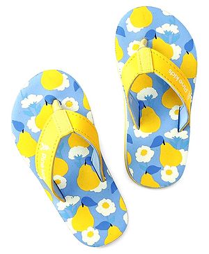 Pine Kids Slip On Flip Flops With Fruit & Floral Print - Yellow & Blue
