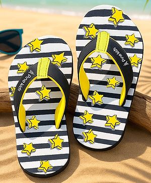 Pine Kids Slip On Flip Flops With Stripes & Star Print - Black & White