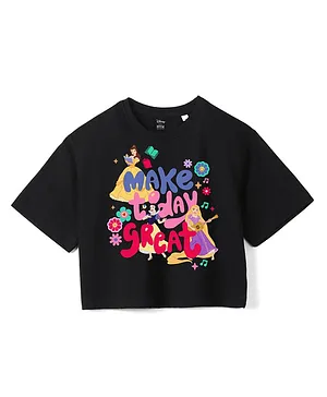 Wear Your Mind Cotton Disney Princesses Featuring Half Sleeves Characters Printed Tee - Black