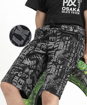 Pine Kids Woven Mid Calf Printed Washed Denim Jeans - Black
