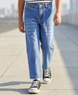 Pine Kids Denim Woven Full Length Washed Jeans - Light Blue