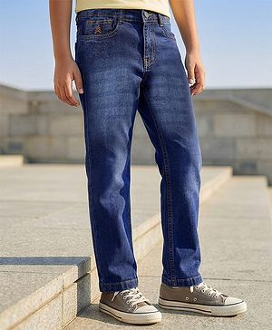 Pine Kids Denim Woven Full Length Washed Jeans - Navy Blue