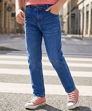 Pine Kids Denim Woven Full Length Washed Jeans - Navy Blue