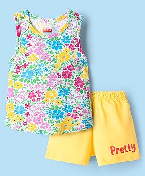 Babyhug 100% Cotton Sleeveless Floral Printed Sando & Shorts Set - Multicolor