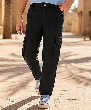 Pine Kids Cotton Elastane Full Length Solid Trouser - Black