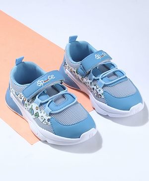 Cute Walk by Babyhug Velcro Closure Sneaker Shoes With Space Theme Print - Blue