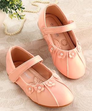 Cute Walk by Babyhug Velcro Closure Ballerina with Floral & Pearl Applique - Pink