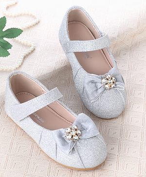 Cute Walk by Babyhug Velcro Closure Ballerina With Bow Applique - Silver