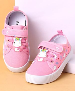 Cute Walk by Babyhug Velcro Closure Casual Shoes With Heart Print & Unicorn Applique - Pink