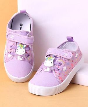 Cute Walk by Babyhug Velcro Closure Casual Shoes With Heart Print & Unicorn Applique - Purple