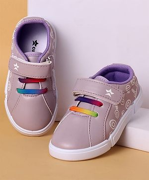 Cute Walk By Babyhug Velcro Closure Casual Shoes With Candy Print & Lace Detailing - Purple