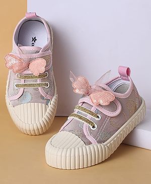 Cute Walk by Babyhug Casual Shoes with Velcro Closure Butterfly Applique- Pink
