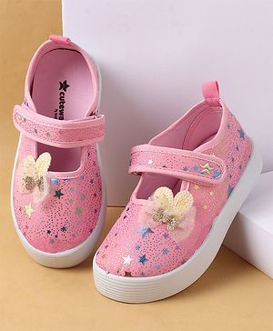Cute Walk by Babyhug Casual Shoes with Velcro Closure Star Print & Bunny Ear Bow Applique - Pink