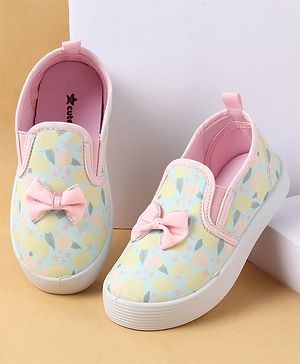 Cute Walk by Babyhug Slip On Casual Shoes with Bow Applique & Lemon Print - Pink