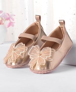Cute Walk by Babyhug Slip On Booties with Bow Applique - Golden