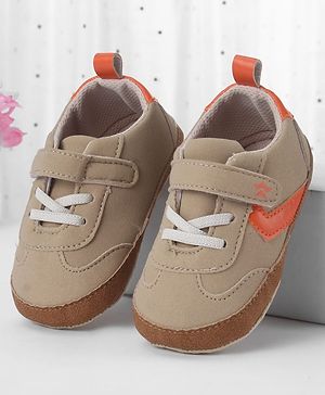 Cute Walk by Babyhug Booties with Velcro Closure & Tape Detailing - Khaki