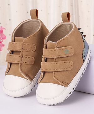 Cute Walk by Babyhug Velcro Closure Booties with Crocodile Applique - Khaki