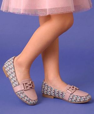 Pine Kids Slip On Ballerina with Applique with Monogram Print - Pink