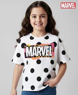 Pine Kids Marvel Single Jersey Knit Half Drop Shoulder Sleeves T-Shirt with Avengers Graphics - White