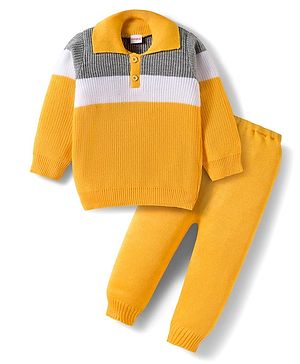 Babyhug Knit Full Sleeves Sweater Set - Mustard
