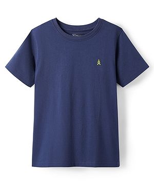 Pine Kids Cotton Knit Half Sleeves Solid Color T-Shirt - Navy Blue