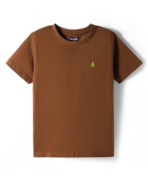 Pine Kids Cotton Knit Half Sleeves Solid Color T-Shirt - Brown