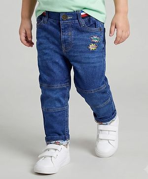 Babyhug Denim Full Length Washed Jeans With Stretch - Blue