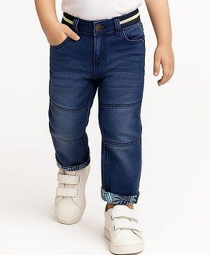 Babyhug Woven Full Length Washed Denim Jeans With Stretch - Blue