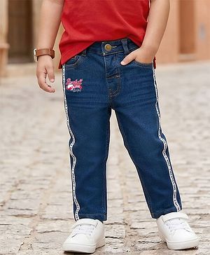 Babyhug Full Length Denim Jeans With Stretch & Tape Detailing - Blue