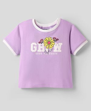 Pine Kids Cotton Knit Half Sleeves T-Shirt with Text Print - Lavender