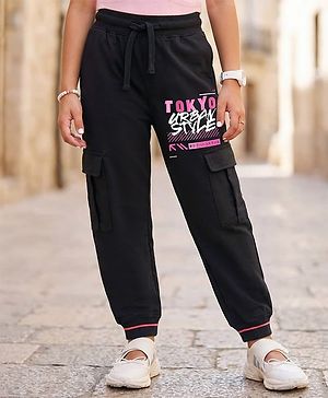 Pine Kids Cotton Knit Full Length Lounge Pant with Tokyo Urban Style Print - Black