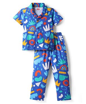 Babyhug Cotton Knit Half Sleeves Rainbow Printed Co-Ords Nightsuit - Blue