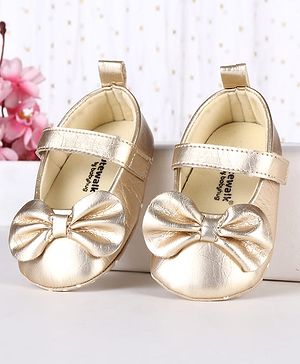 Cute Walk by Babyhug Velcro Closure Booties With Bow Applique - Golden