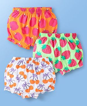 Babyhug 100% Cotton Fruits Printed Bloomers Pack Of 3 - Dark Pink Orange & Green