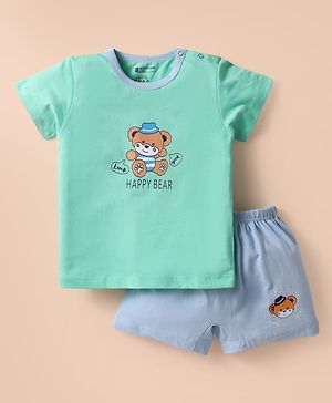 Bodycare Cotton Knit Half Sleeves T-Shirt & Shorts With Tiger Print - Sea Green