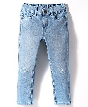 Pine Kids Denim Woven Full Length Washed Jeans - Light Blue