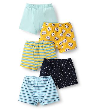 Babyhug 100% Cotton Single Jersey Knit Trunk with Panda Print & Stripe Design Pack of 5 - Multicolor