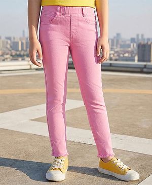 Pine Kids Denim Woven Ankle Length Washed Jeggings - Pink