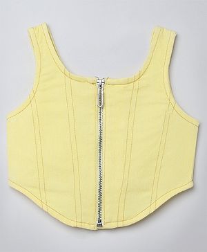 Taffykids Denim Sleeveless Stitch Detail Zip Up Crop Top - Yellow