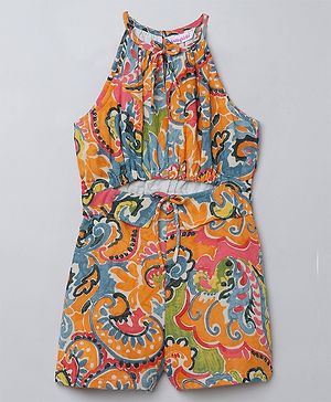Taffykids 100% Cotton Sleeveless Paisleys Printed Jumpsuit - Multi Colour